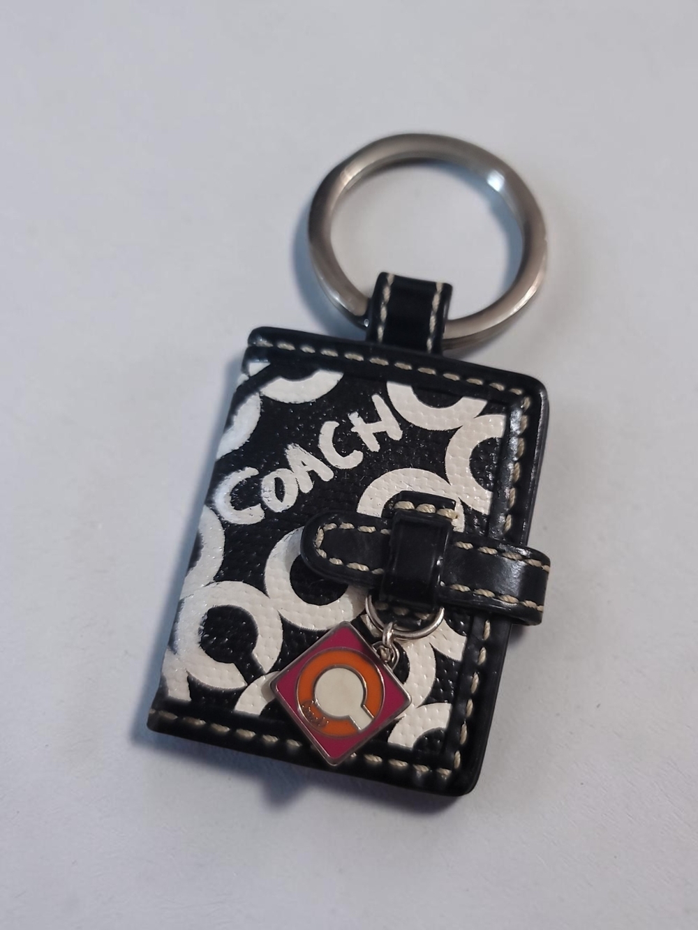 COACH Opt Art Signature Photo Keychain Purse Charm Preloved